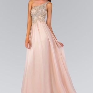 Elizabeth One Shoulder Jeweled Chiffon Evening Dress